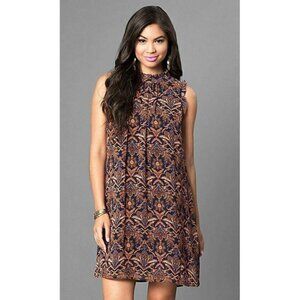 Speechless Womens Print High-Neck Sleeveless Shift Dress Size XS A17